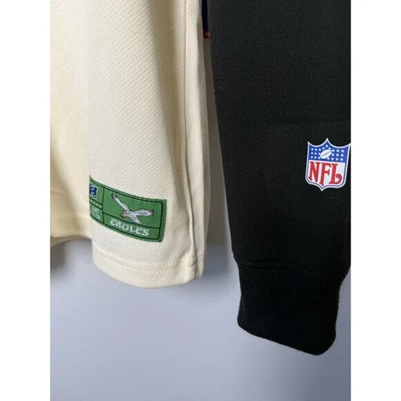 NWT NFL Philadelphia Eagles Hooded Baseball Jersey Cream Black Men's Medium $85 - Picture 6 of 14